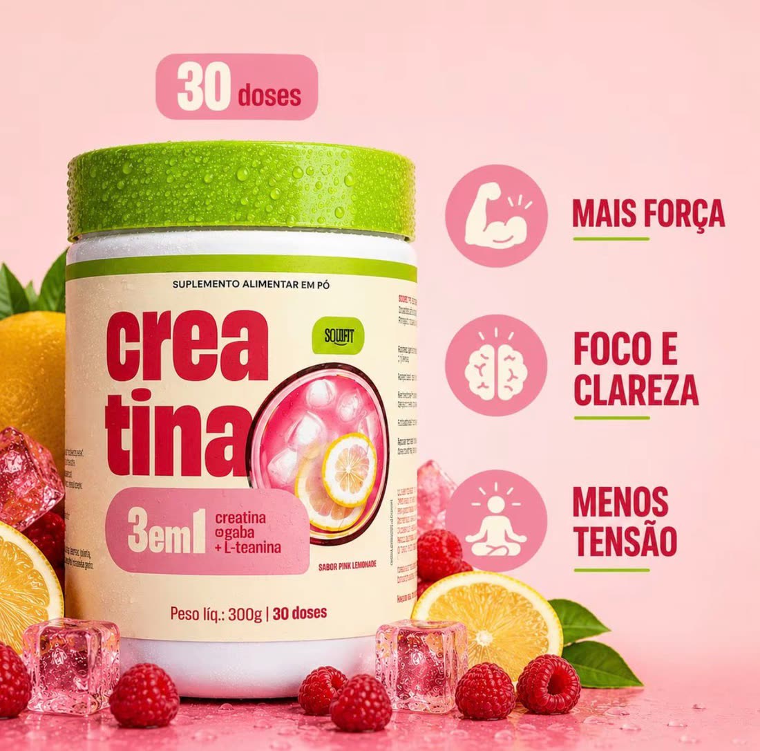 Pote da Creatina 3 em 1 Soufit, 300 g com 30 doses, sabor pink lemonade